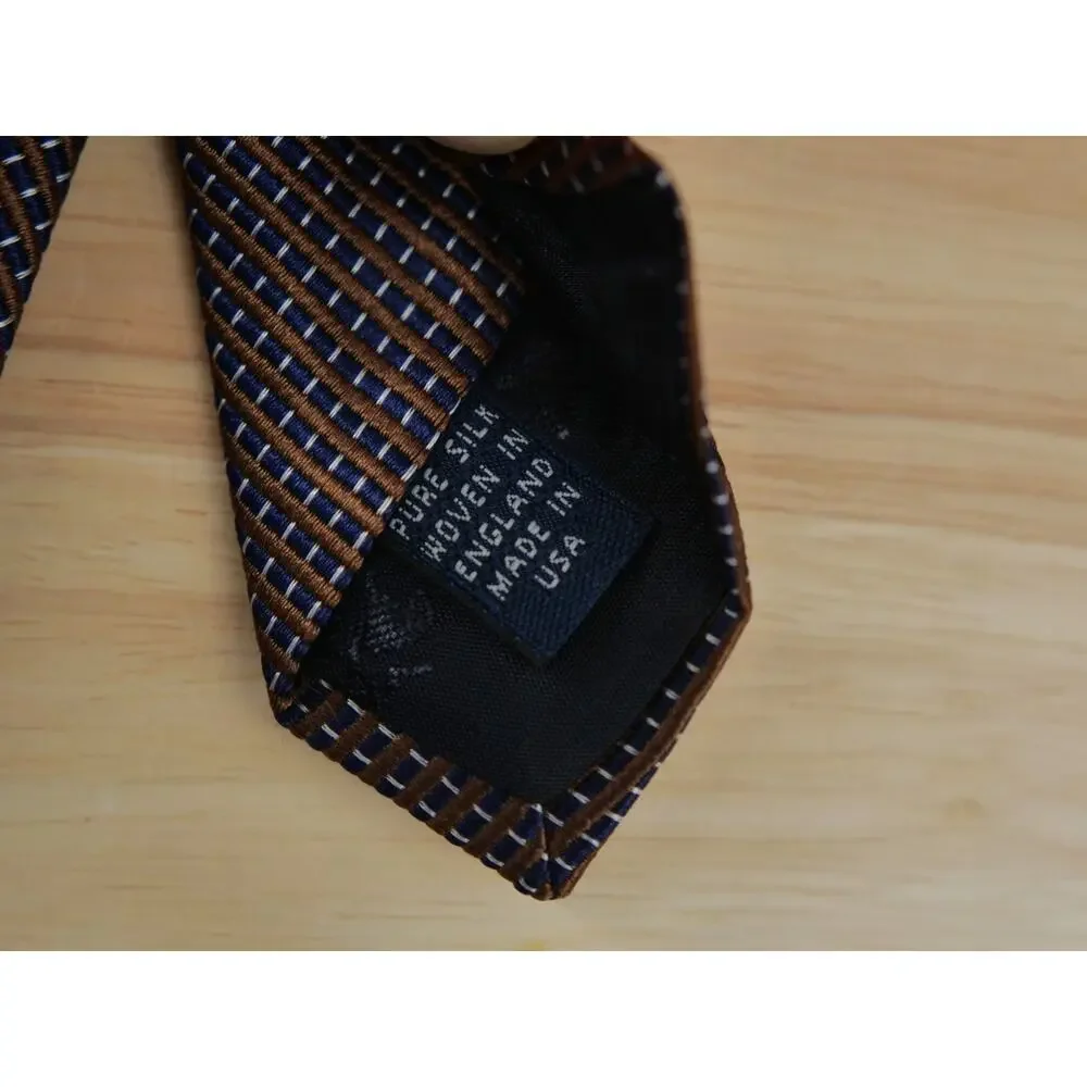 Brooks Brothers Makers Tie 100% Silk Blue Brown USA 57.5x3.75